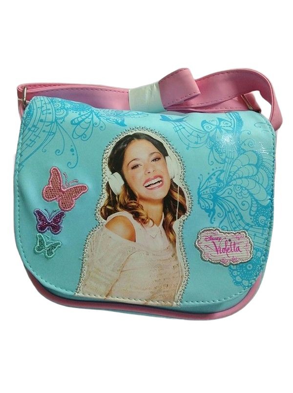 Borsa Violetta con Tracolla e Pattella 22x19 cm Azzurro/Rosa