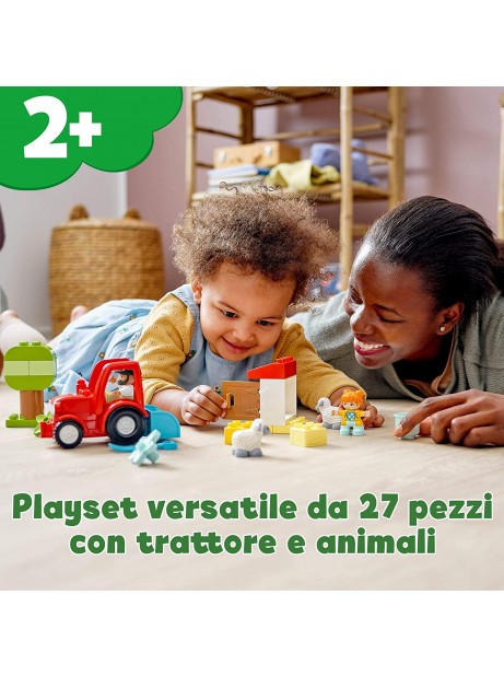 Gioco di costruzione fattoria con trattore con 8 animali e 3