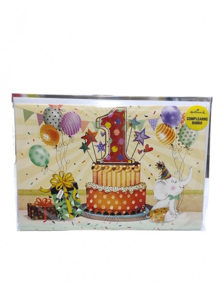 Biglietto auguri compleanno1 anno Pop-up Bimbo - bimba con busta, 17x11,5cm