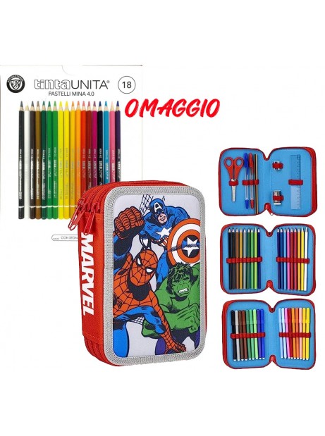 Astuccio Porta Colori Completo 3 Zip Premium Avengers DIMAGRF - 1004E-2248