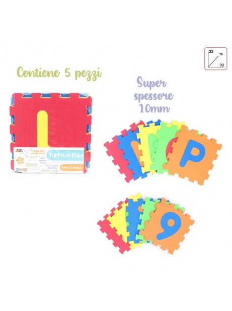 Tappetino a Puzzle con 5pz 32x32cm Impara L'alfabeto e i numeri