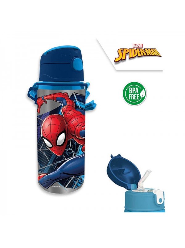 Borraccia Termica Spiderman con Cannuccia morbida e tappo, 600ml + tracolla