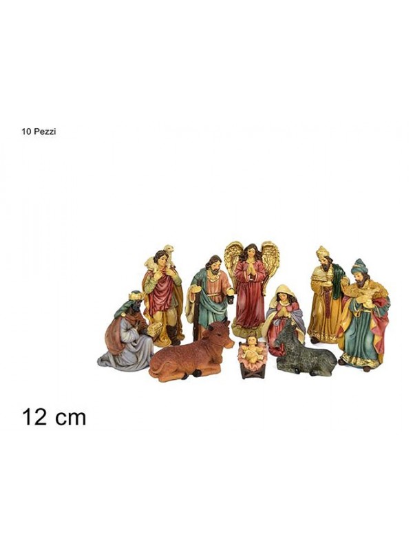 Natività 18cm in Resina 7pz Effetto legno intagliato Presepe Natale